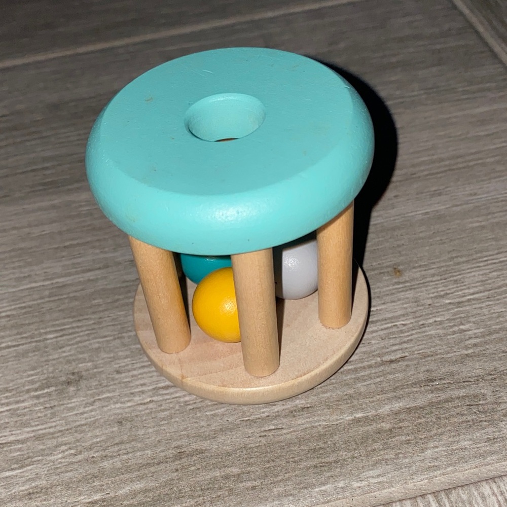 Wooden Baby Rattle Cage Toy - Teal Top